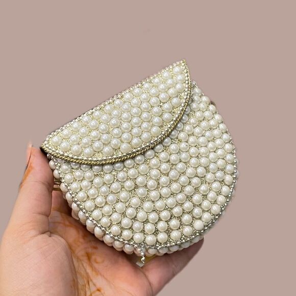 BRIDAL FORMAL PEARL MINI CLUTCH CROSSBODY BAG - Picture 8 of 14
